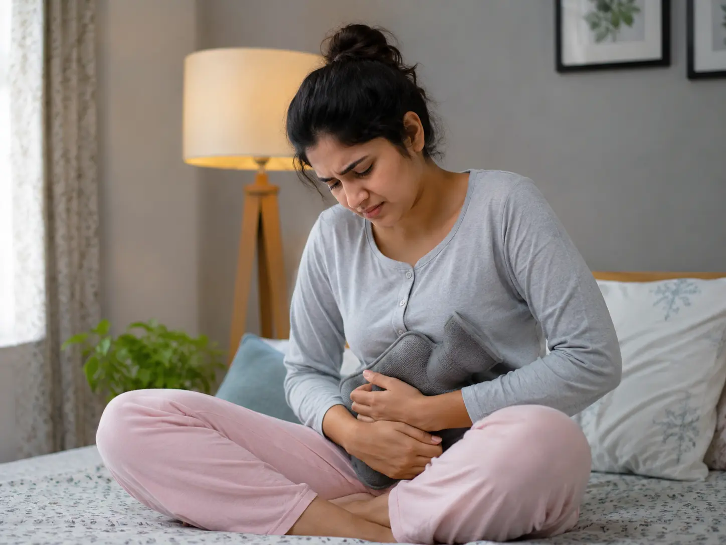 Woman resting comfortably at home while managing endometriosis symptoms