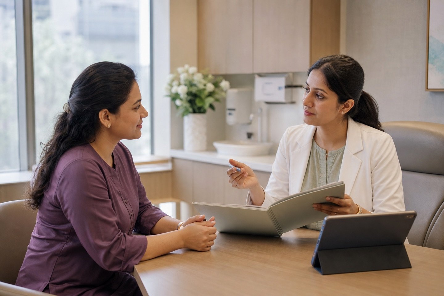 Indian woman discussing personalised care at a Mumbai clinic
